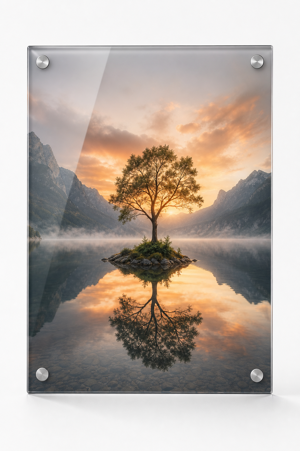 Custom glossy acrylic poster displayed on clean white studio background
