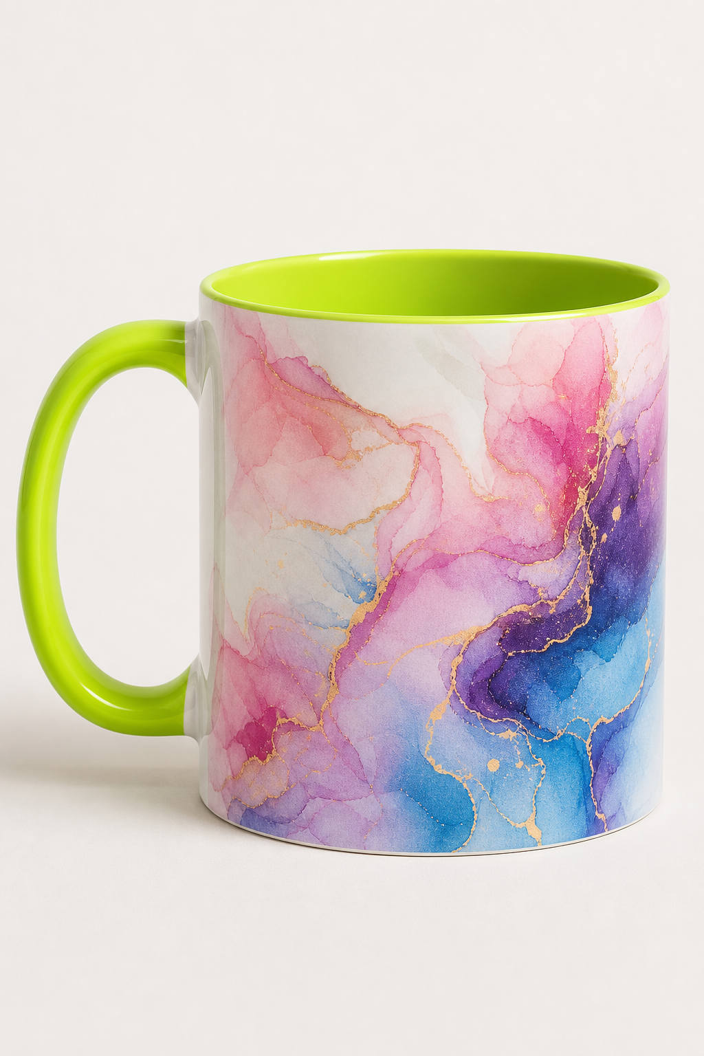 Custom ceramic color mug with vibrant photo print on clean white background