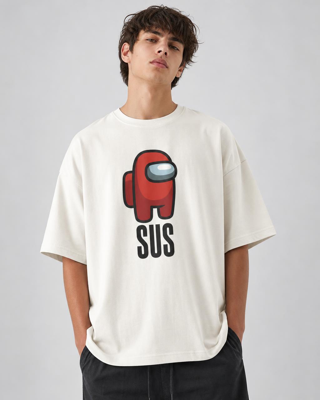 Model wearing Sus Crewmate oversized gaming t-shirt — TASHVII