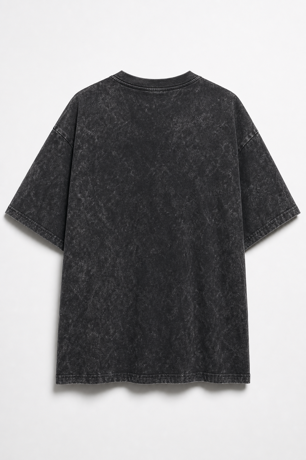 Back view of custom acid wash oversized t-shirt showing drop shoulder fit