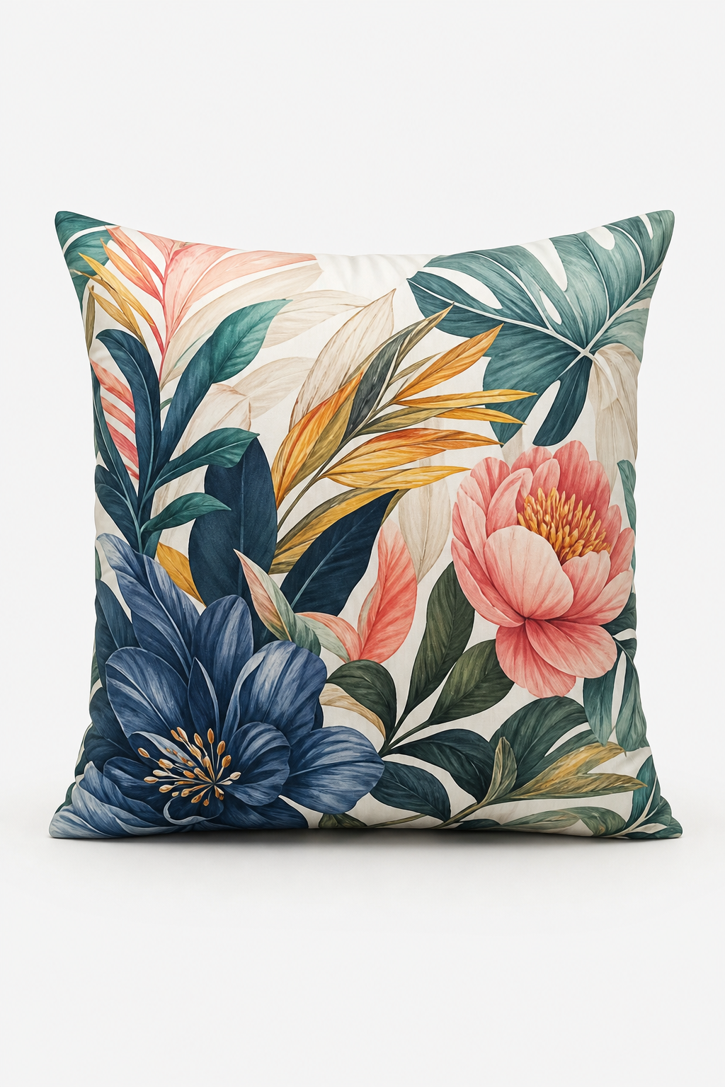 Custom all-over print cushion cover displayed upright on neutral studio backdrop