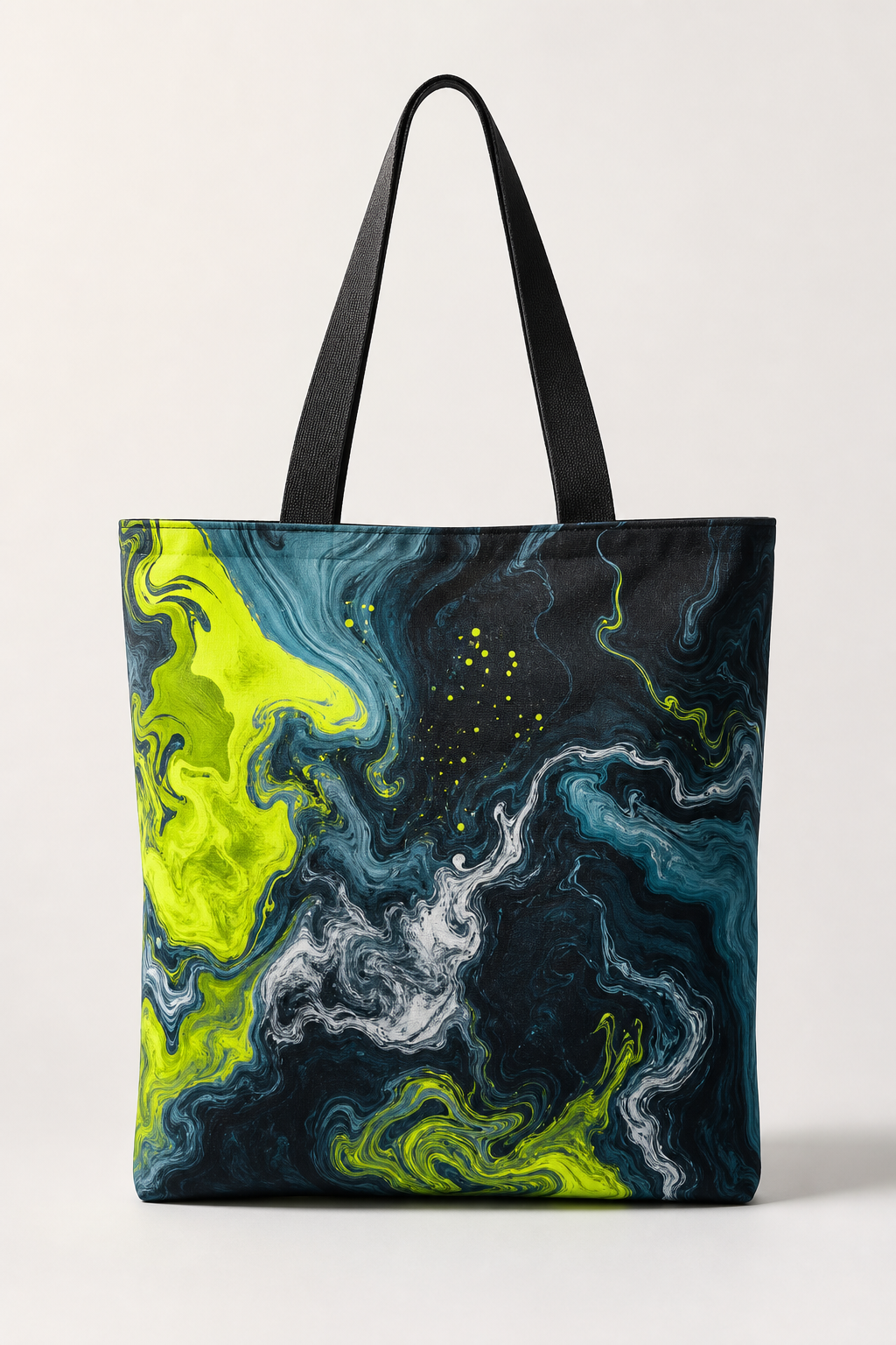 Hero shot of custom all-over print non-zipper tote bag displayed on clean white studio background