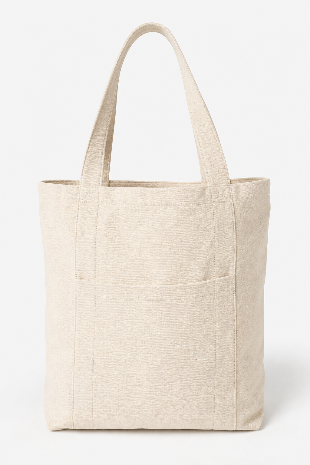 Custom cotton canvas tote bag front view hero studio shot on white background