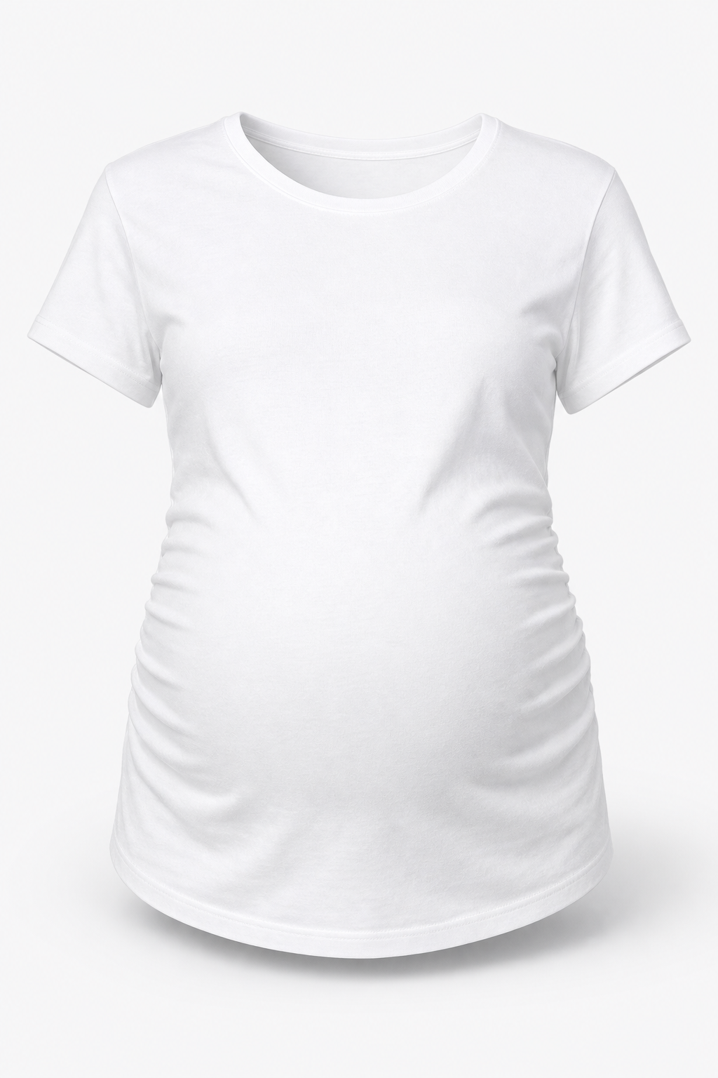 Front view studio shot of custom women maternity t-shirt in white 200 GSM combed cotton