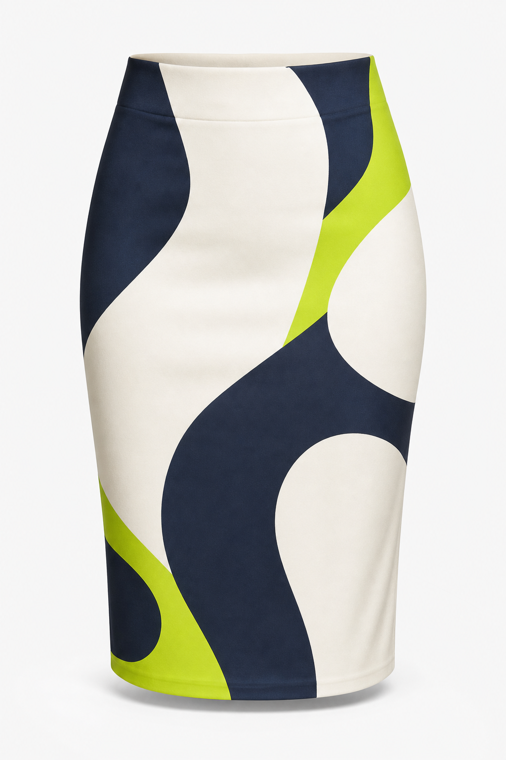 Custom printed women skirt in premium polyester blend fabric displayed in a white studio background.